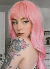 Pastel Pink Wavy Synthetic Hair Wig NS409