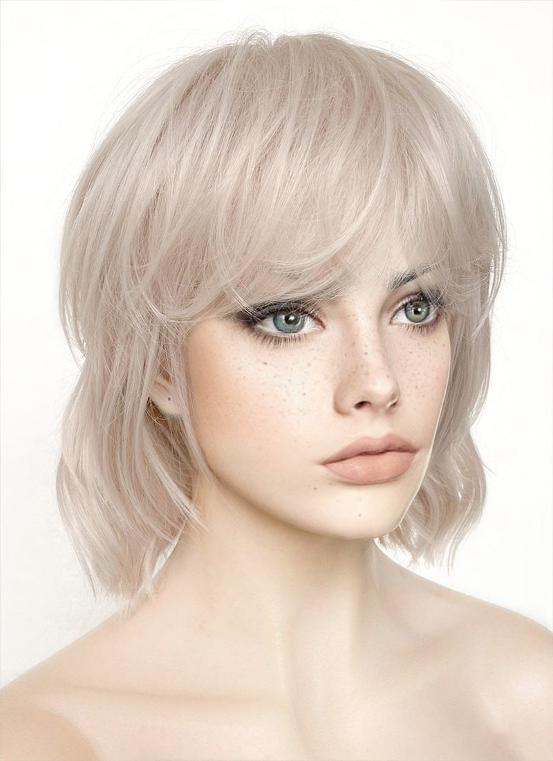 Ash Pinkish Blonde Wavy Synthetic Hair Wig NS431
