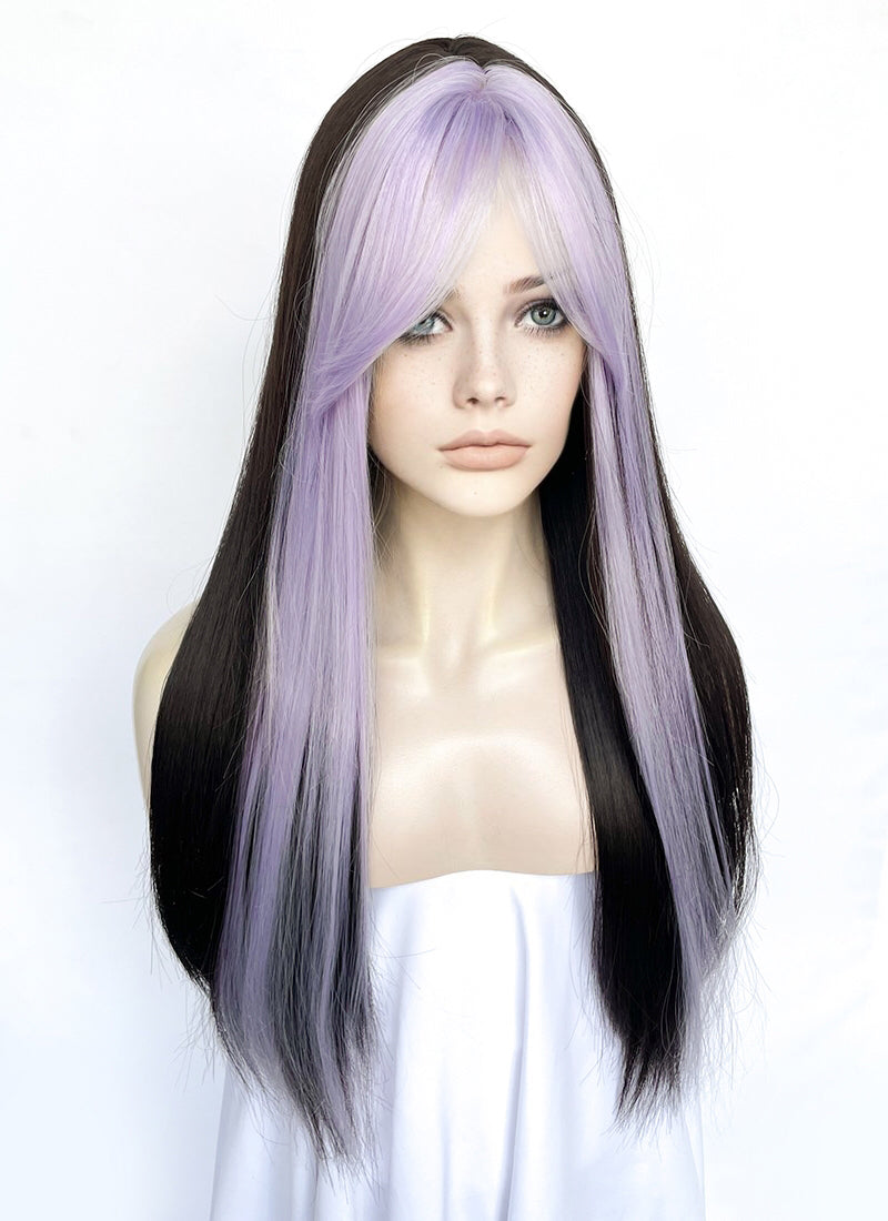 Purple Mixed Black Straight Synthetic Hair Wig