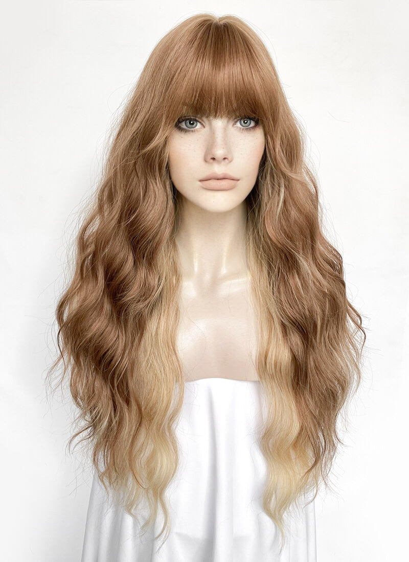 Brown Mixed Blonde wavy Synthetic Hair Wig | WigIsFashion