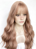Pastel Peach Pink Wavy Synthetic Hair Wig NS567