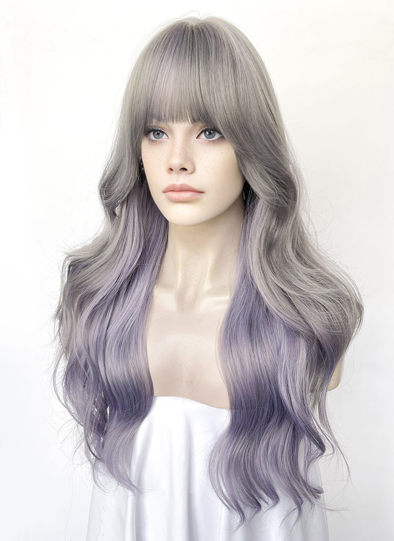 Pastel Grey Mixed Purple Synthetic Hair Wig | WigIsFashion