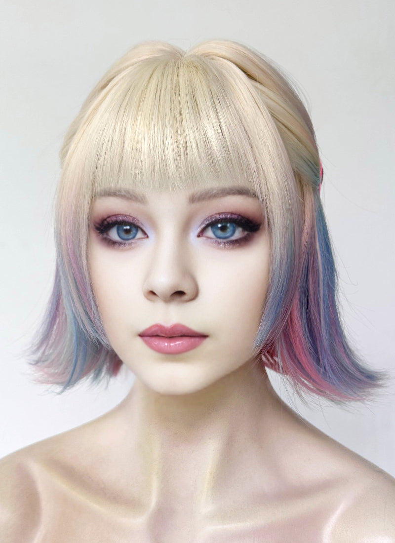 Wednesday Enid Sinclair Blonde Pink Blue Ombre Synthetic Wig