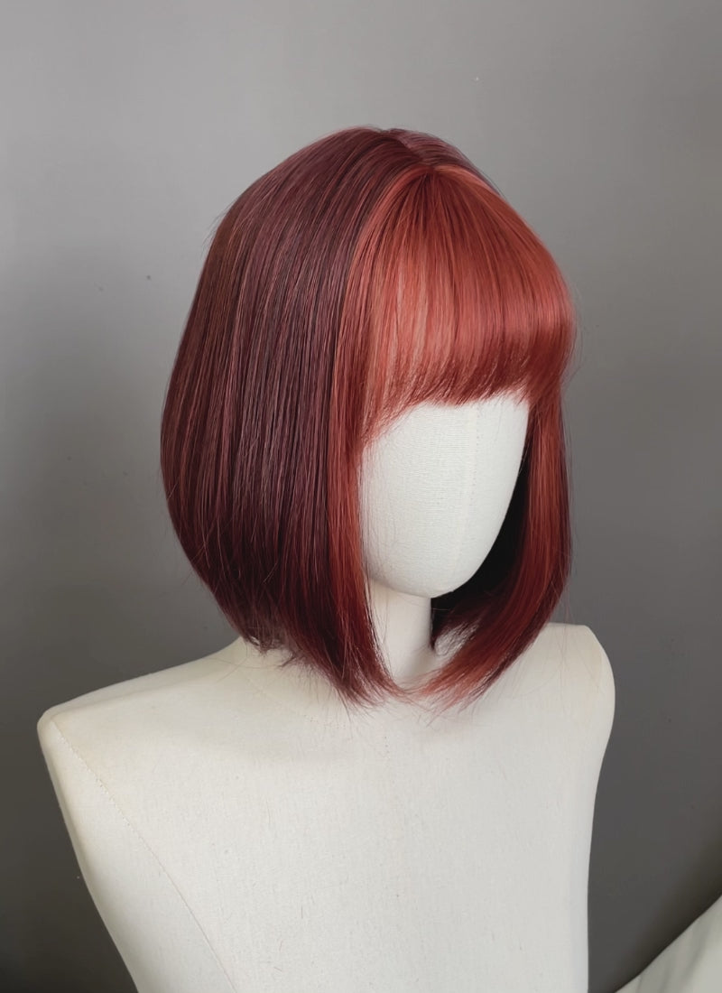 Red Mixed Auburn Straight Bob Synthetic Hair Wig | WigIsFashion