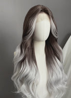 Fourth Wing Violet Sorrengail Brunette Silver Grey Ombre Braided Lace Front Synthetic Wig LF2519