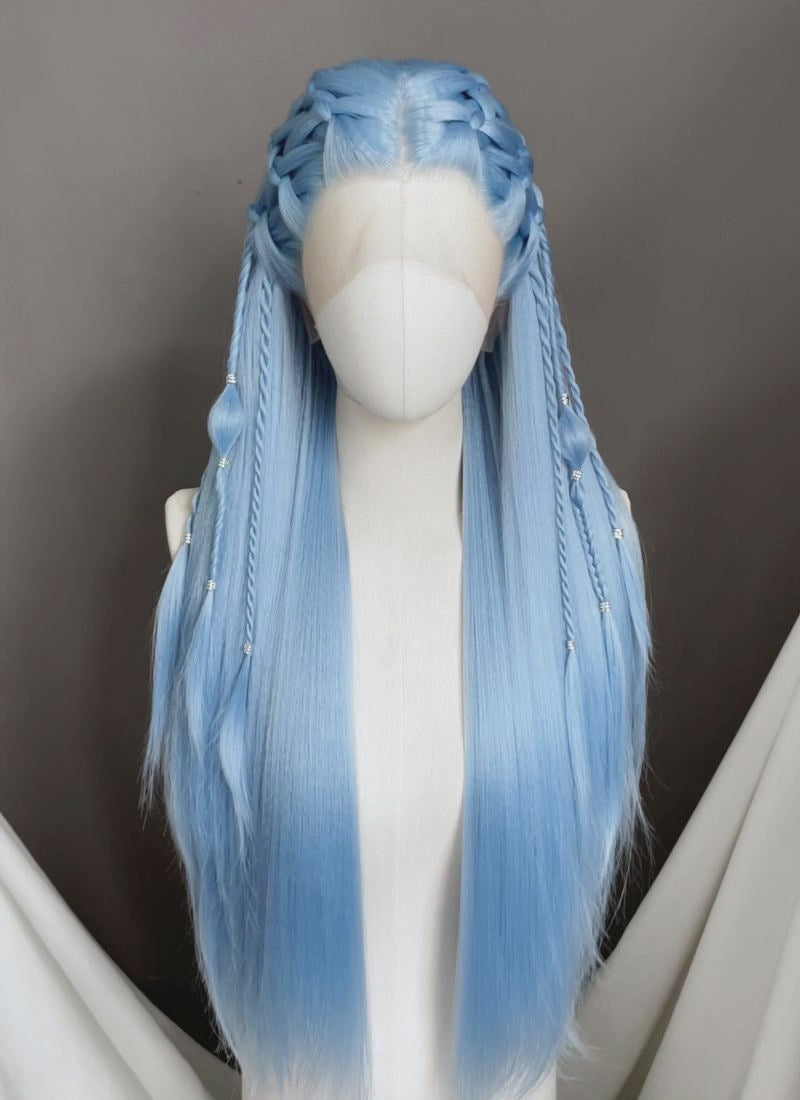 ラシュトン 水色プードル Pastel Blue Braided Lace Front Synthetic Wig | WigIsFashion