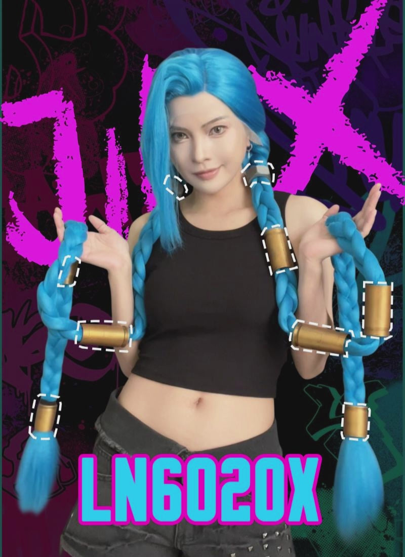 League of Legends LOL Arcane Jinx Turquoise Blue Braided Lace Front Synthetic Wig LN6020X