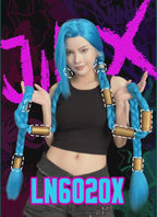 League of Legends LOL Arcane Jinx Turquoise Blue Braided Lace Front Synthetic Wig LN6020X