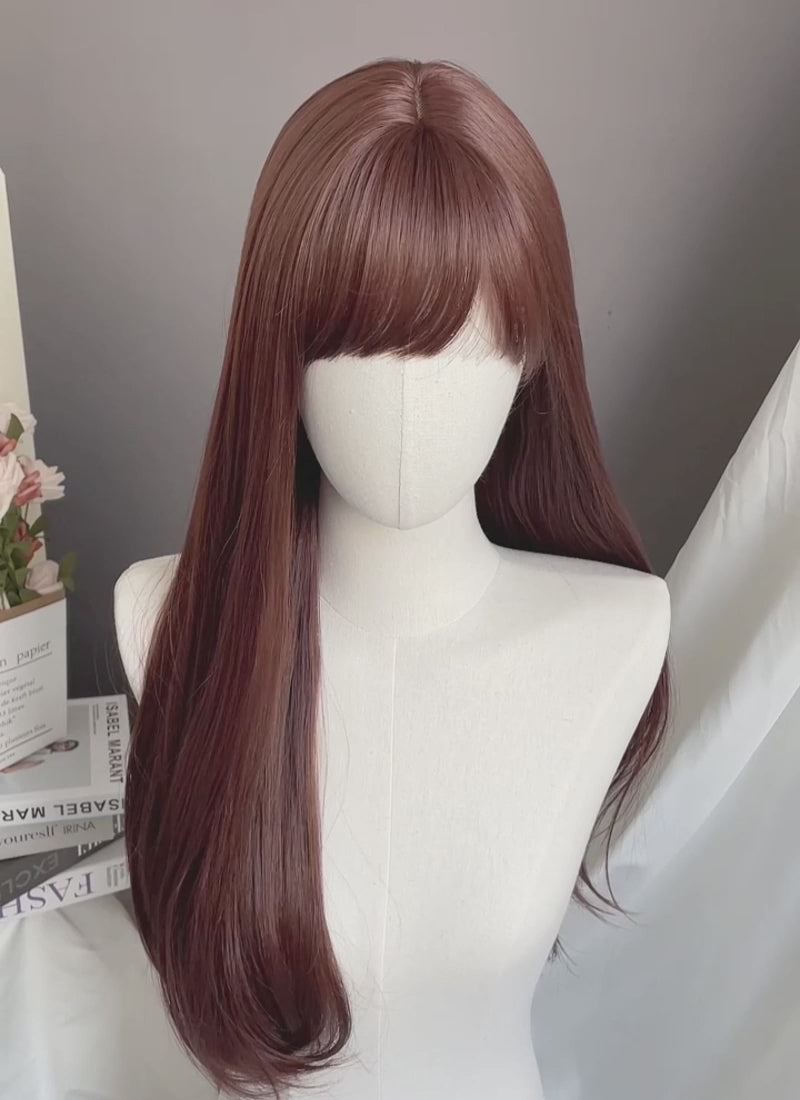 Reddish Brown Straight Synthetic Hair Wig | WigIsFashion