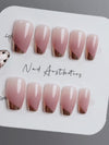 Diagonal French Pink Gradient-Tone Coffin Handmade Press-On Nails NF043