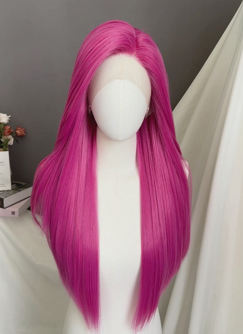 Hot Pink Straight Lace Front Synthetic Wig | WigIsFashion