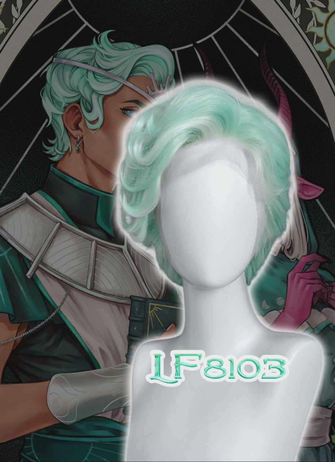 Critical Role Wicander Halovar Pastel Green Mixed White Wavy Lace Front Synthetic Men's Wig LF8103