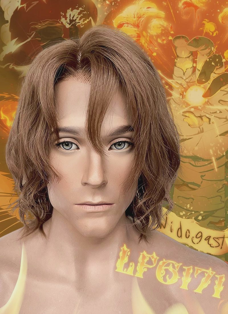 Critical Role The Mighty Nein Caleb Widogast Brown Wavy Lace Front Synthetic Men's Wig LF6171
