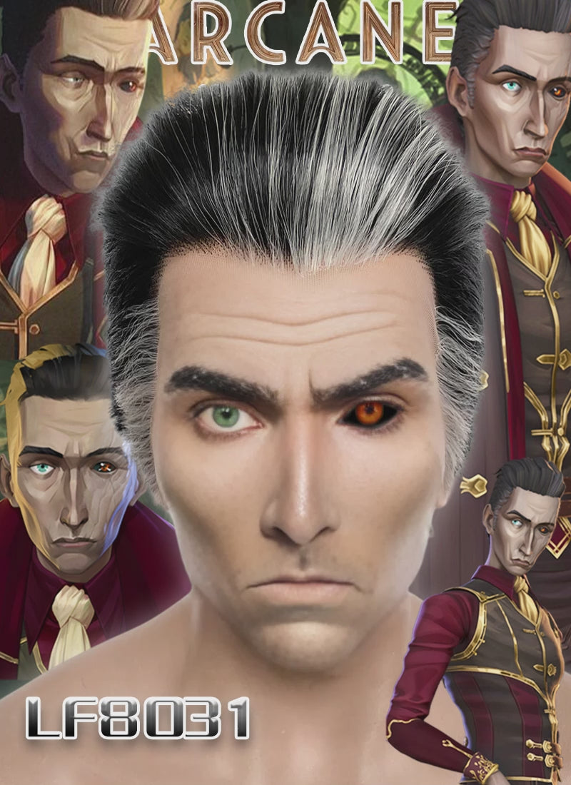 Arcane Silco Black Mixed Grey Straight Lace Front Synthetic Men's Wig LF8031