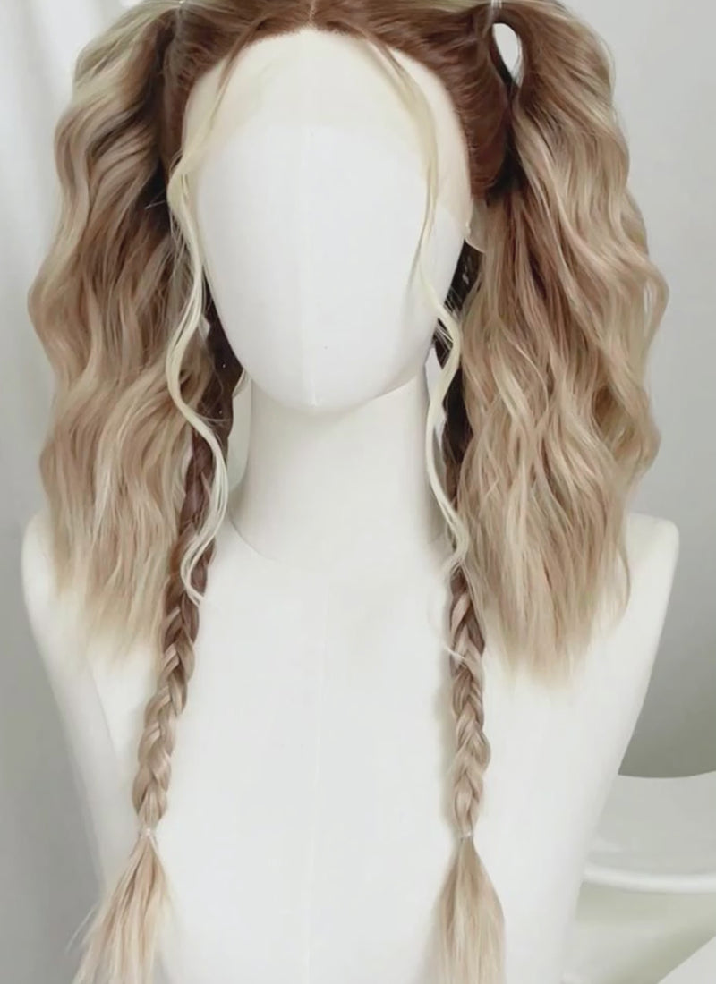 Balayage Blonde Highlights Money Piece Wavy Lace Front Synthetic Wig LF3233