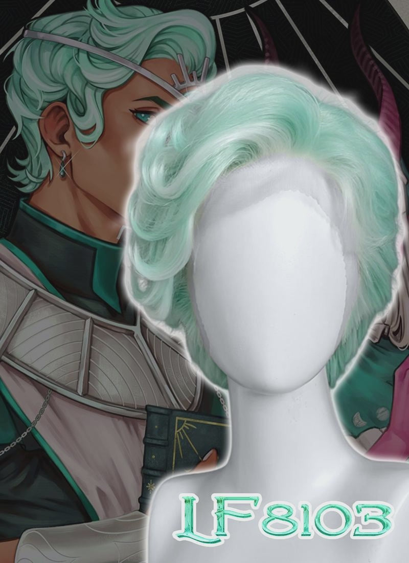 Critical Role Wicander Halovar Pastel Green Mixed White Wavy Lace Front Synthetic Men's Wig LF8103