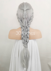 Silver Grey Braided Yaki Lace Front Synthetic Wig LF2107