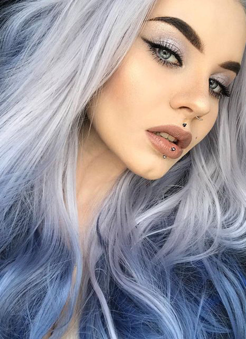 Pastel Two Tone Grey Wavy Lace Front Synthetic Wig LF1517