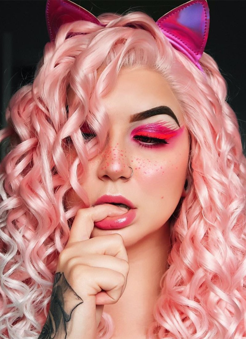 Pastel Pink Blonde Ombre Spiral Curly Lace Front Synthetic Wig LF165