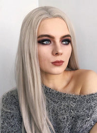 Pastel Blondish Grey Straight Lace Front Synthetic Wig LF238