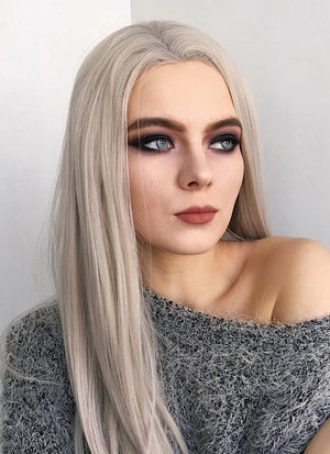 Pastel Blondish Grey Straight Lace Front Synthetic Wig LF238