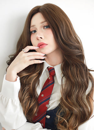 Brown Mixed Blonde Wavy Lace Front Synthetic Wig LF3275