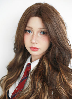 Brown Mixed Blonde Wavy Lace Front Synthetic Wig LF3275