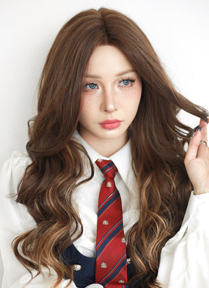Brown Mixed Blonde Wavy Lace Front Synthetic Wig LF3275