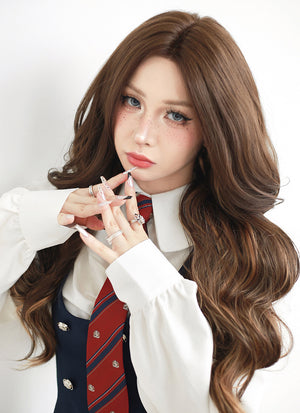 Brown Mixed Blonde Wavy Lace Front Synthetic Wig LF3275