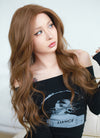 Brown Curtain Bangs Wavy Lace Front Synthetic Wig LF3294