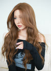 Brown Curtain Bangs Wavy Lace Front Synthetic Wig LF3294