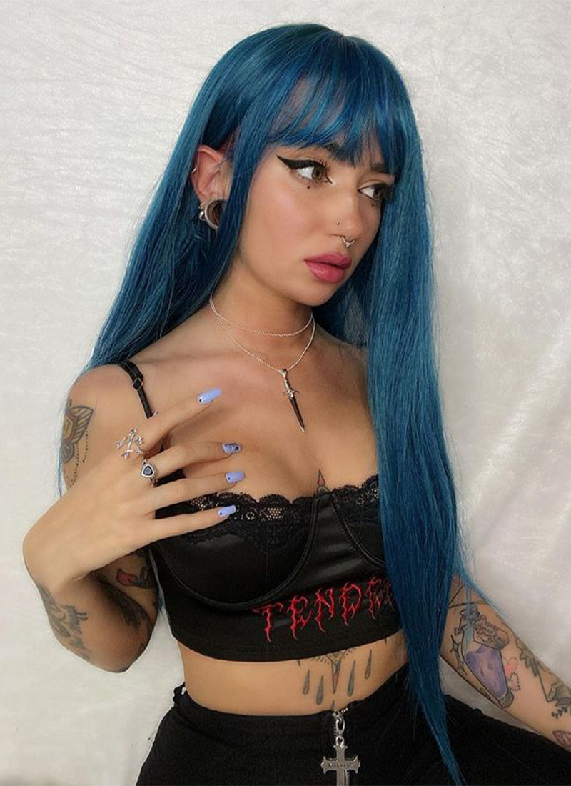 Turquoise Blue Straight Synthetic Wig NS192