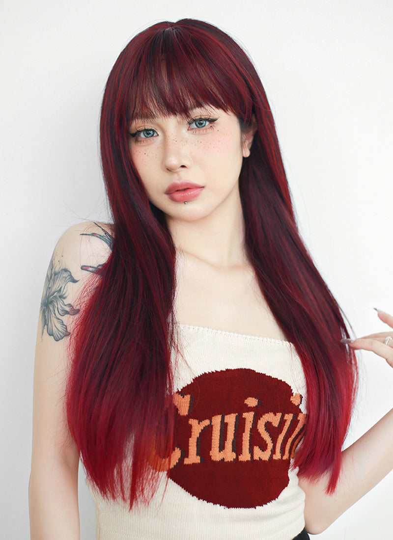 Black Mixed Red Straight Synthetic Hair Wig NS476