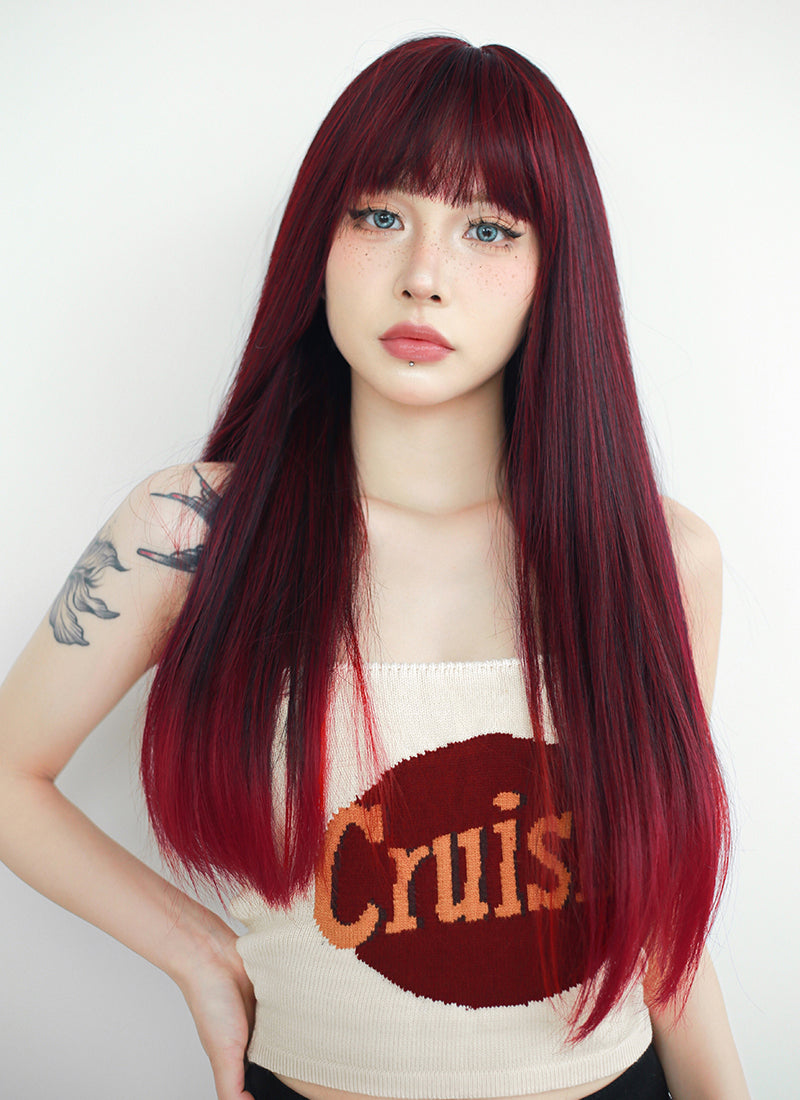 Black Mixed Red Straight Synthetic Hair Wig NS476