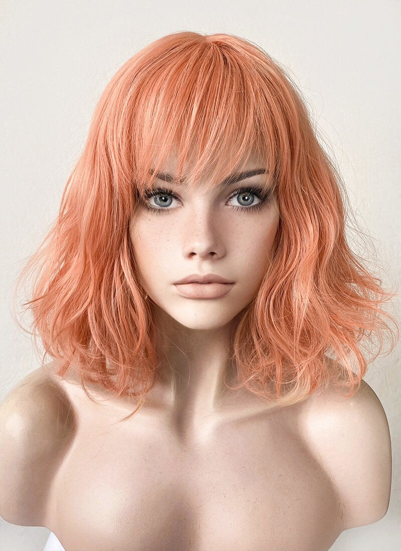 Pastel Peach Pink Wavy Bob Synthetic Wig CM197 Pastel Peach Pink Wavy Bob Synthetic Wig CM197