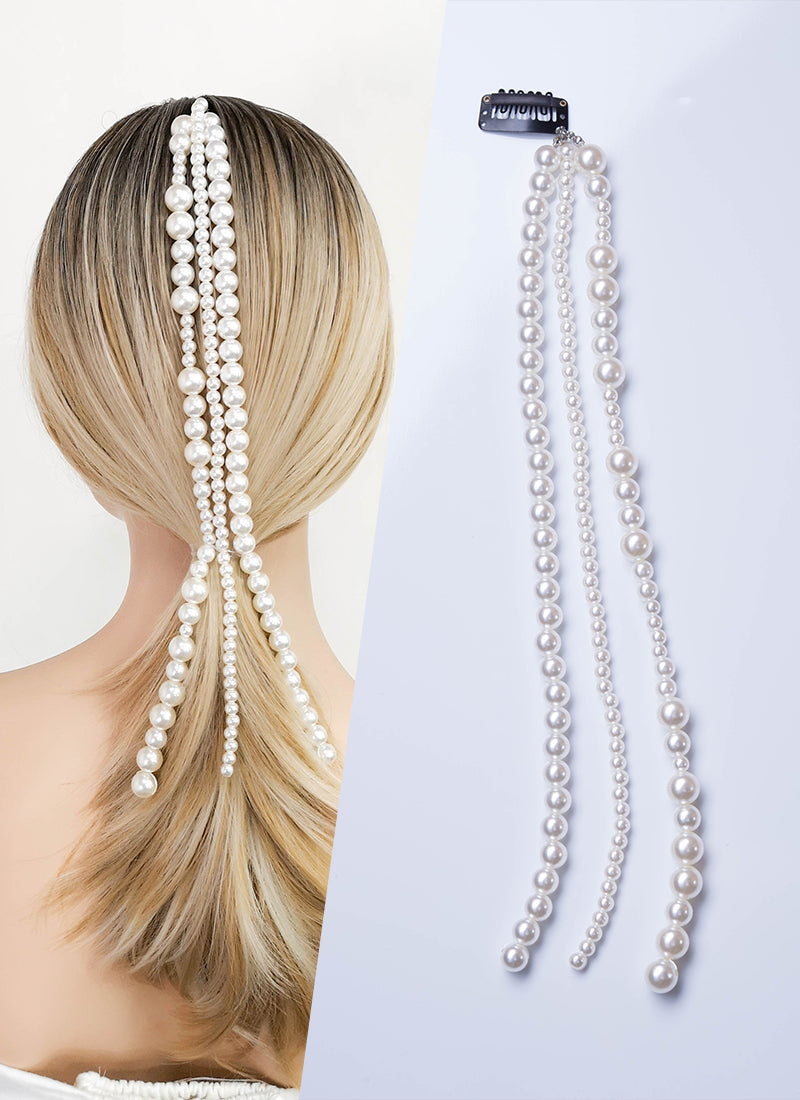 White Beads Strand Clip-on Hair Accessories HD002