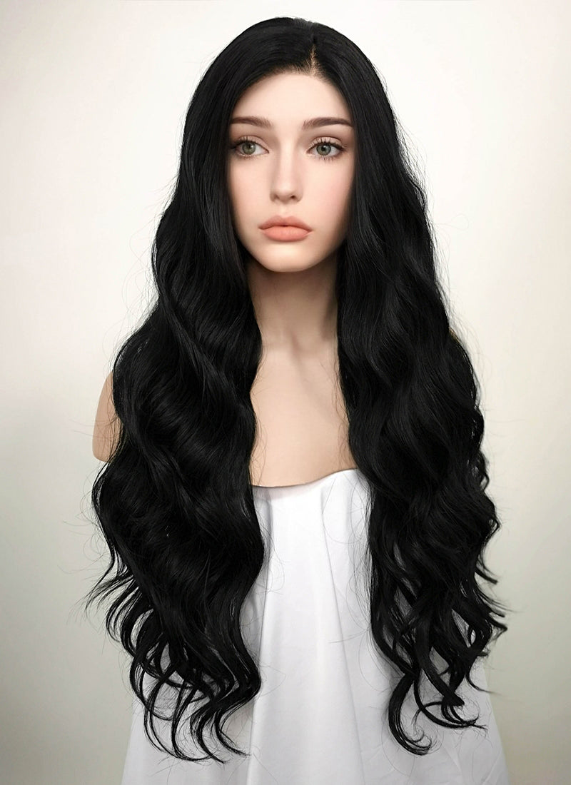 Wavy Jet Black Lace Front Synthetic Wig LF094