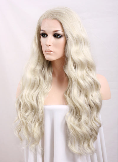 Wavy Pastel Ash Blonde Lace Front Synthetic Wig LF101