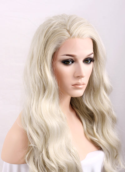 Wavy Pastel Ash Blonde Lace Front Synthetic Wig LF101