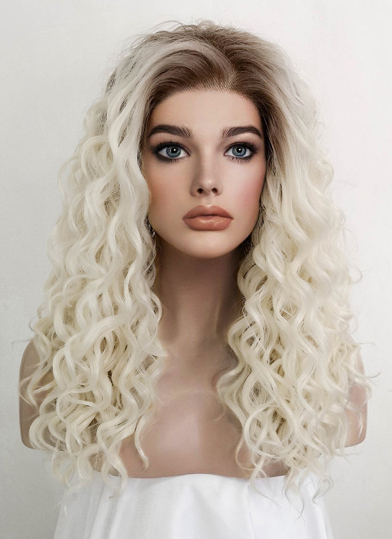 Blonde With Dark Roots Curly Lace Front Synthetic Wig LF1307