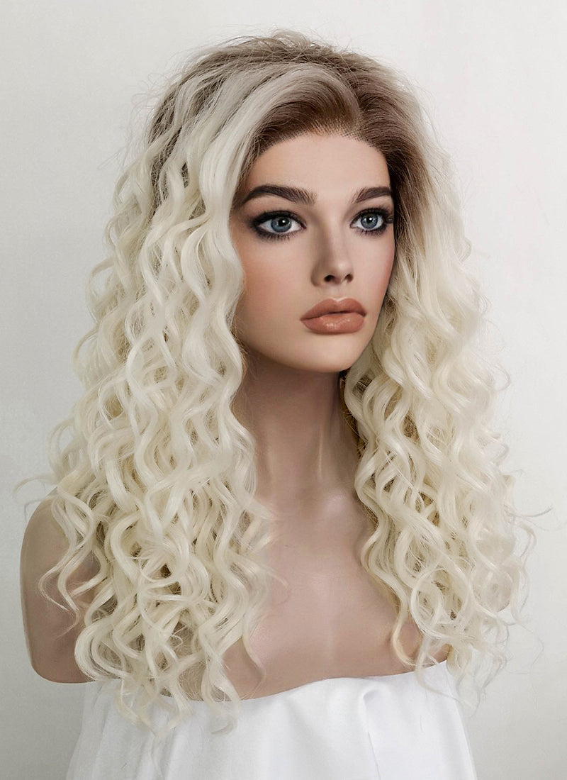 Blonde With Dark Roots Curly Lace Front Synthetic Wig LF1307