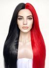 Black Red Split Color Straight Lace Front Synthetic Hair Wig LF1316