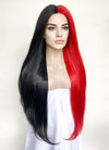 Black Red Split Color Straight Lace Front Synthetic Hair Wig LF1316