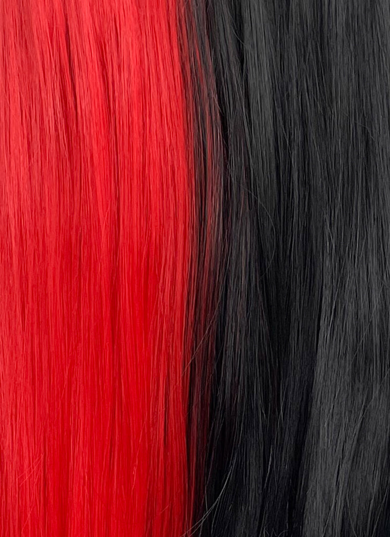 Black Red Split Color Straight Lace Front Synthetic Hair Wig LF1316