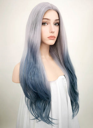 Pastel Two Tone Grey Wavy Lace Front Synthetic Wig LF1517