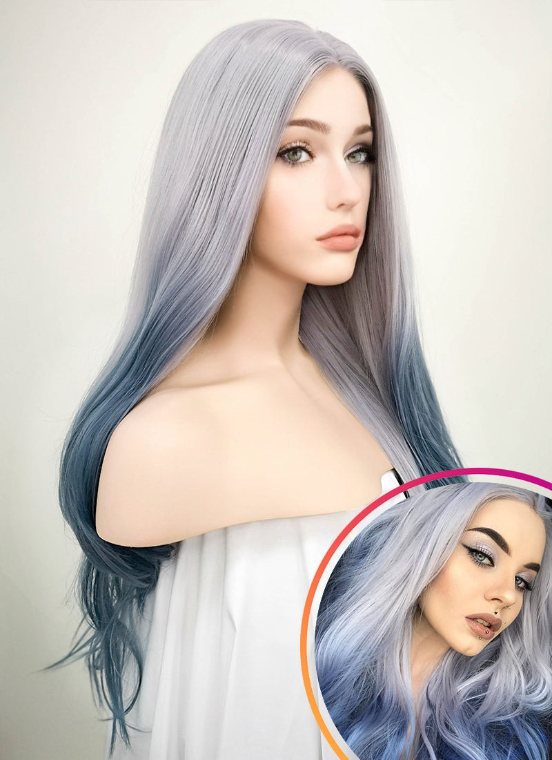 Pastel Two Tone Grey Wavy Lace Front Synthetic Wig LF1517