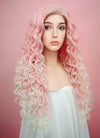 Pastel Pink Blonde Ombre Spiral Curly Lace Front Synthetic Wig LF165
