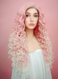 Pastel Pink Blonde Ombre Spiral Curly Lace Front Synthetic Wig LF165