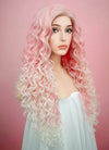 Pastel Pink Blonde Ombre Spiral Curly Lace Front Synthetic Wig LF165