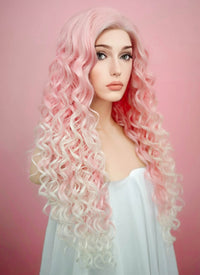 Pastel Pink Blonde Ombre Spiral Curly Lace Front Synthetic Wig LF165